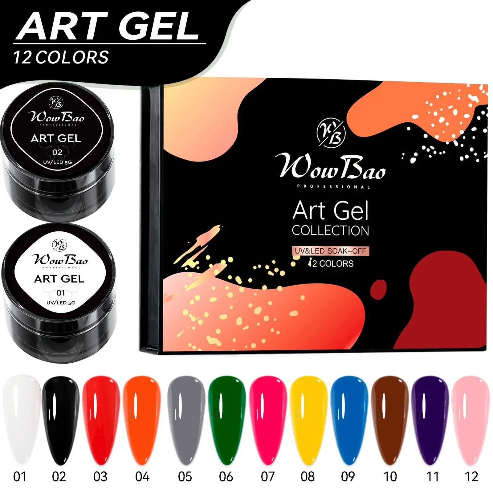 Art Gel colour Set of 12 Main Collection (5g pot )