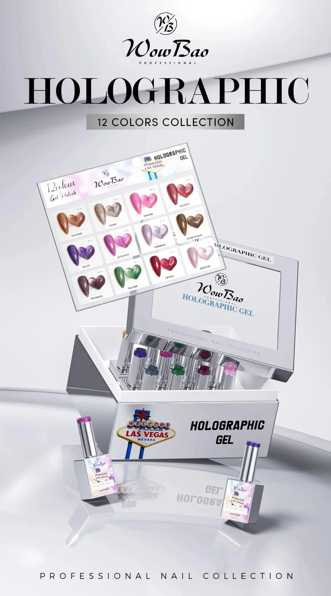 Las Vegas Gel Polish Set of 12 collection with colour chart - TPO / Hema-Free Gel Polish 15ml